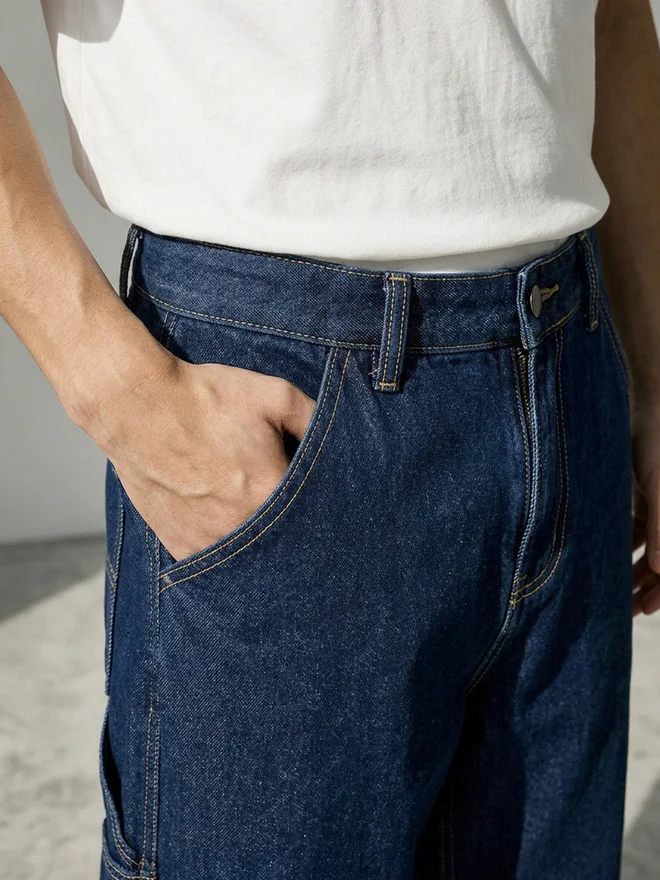 Styli Navy Blue Men Mid-Rise Carpenter Baggy Jeans for Men | Best Price UAE