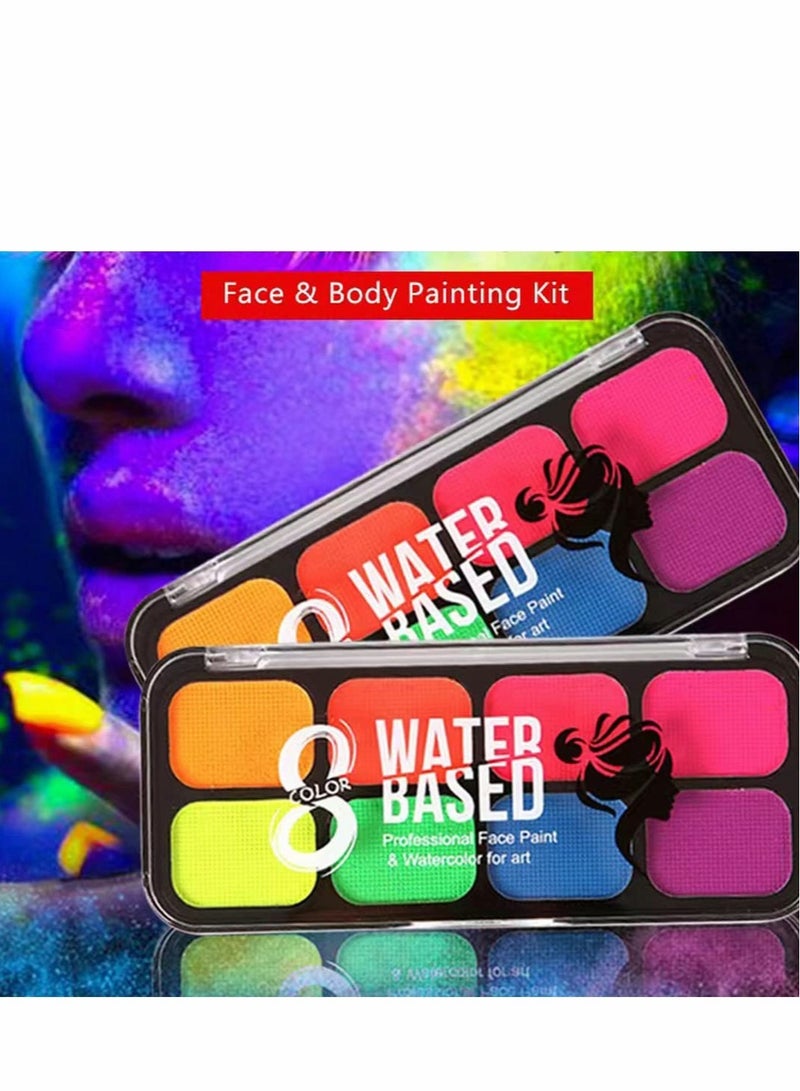 Excefore UV Face Paint Kit, Glow In The Dark Face Paint Kit, 8 Neon Color Black Light Body Makeup Water Activated with 6 Paint Brushes, Non-Toxic Washable for Kids Adult, Costume Masquerades Makeup - Image 4