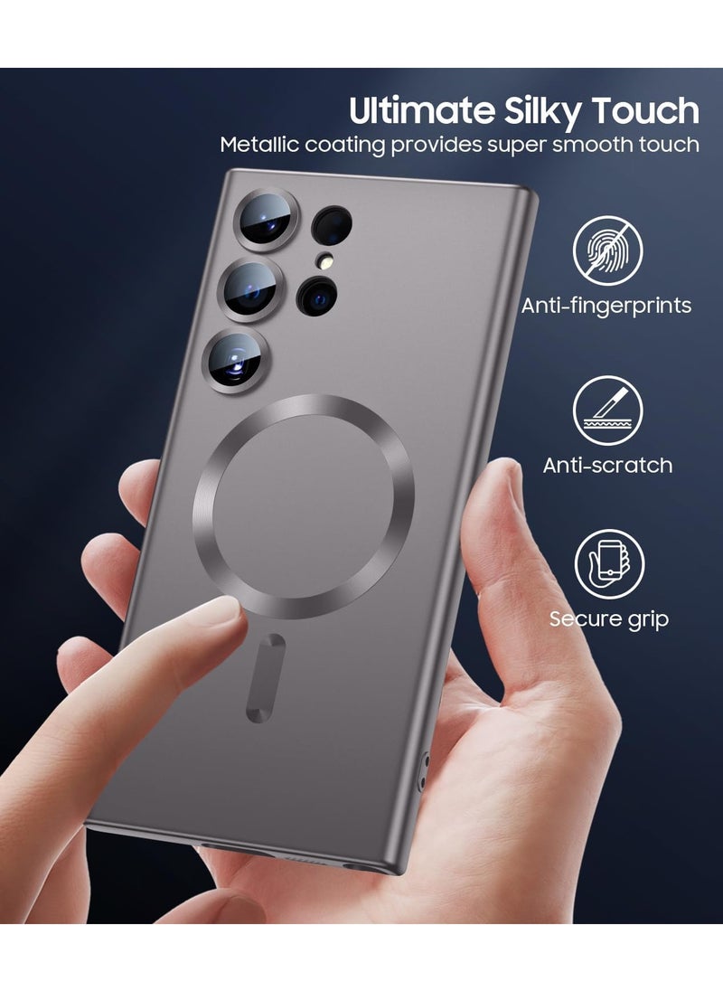 Generic - Slim Soft Silicone Matte Case with Camera Lens Protector With Stable Magnetic Shockproof For Samsung Galaxy S24 Ultra (Grey) - Image 1