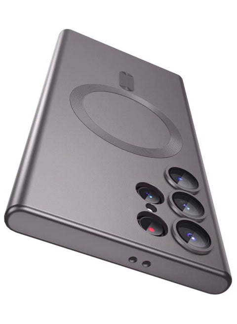 Slim Soft Silicone Matte Case with Camera Lens Protector With Stable Magnetic Shockproof For Samsung Galaxy S24 Ultra (Grey)