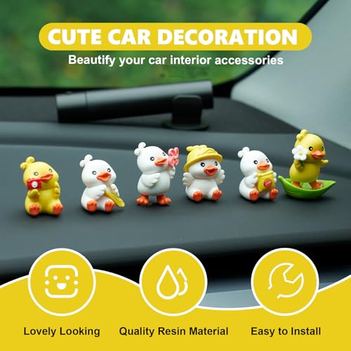 Rislobx Spring Duck Car Dashboard Decorations, 6PCS Cute Yellow Duck Rear View Mirror Ornament for Women Funny Car Interior Accessories - Image 3