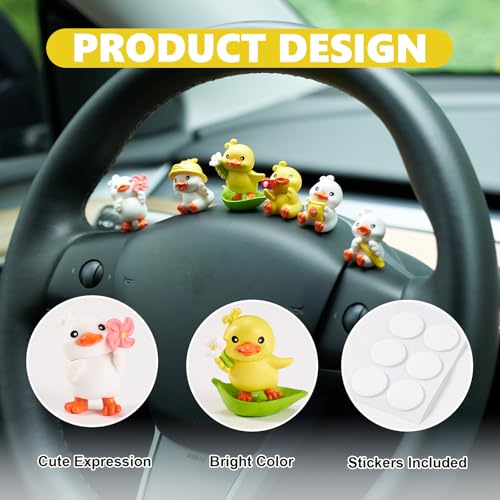 Rislobx Spring Duck Car Dashboard Decorations, 6PCS Cute Yellow Duck Rear View Mirror Ornament for Women Funny Car Interior Accessories - Image 2