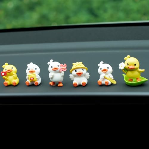 Rislobx Spring Duck Car Dashboard Decorations, 6PCS Cute Yellow Duck Rear View Mirror Ornament for Women Funny Car Interior Accessories - Image 1