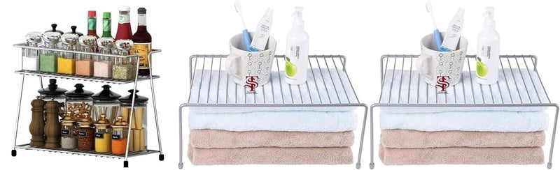 12FOR COLLECTION 3 Pcs Heavy Stainless Steel 2 Layer Storage Rack with Two Expandable Storage Stand for Kitchen 2Tier Shelf Standing Rack Multipurpose Storage Rack Kitchen Accessories Stand - Image 1