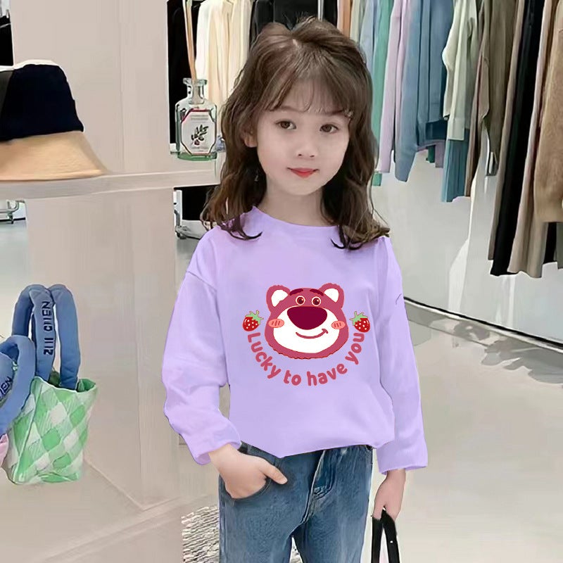 H2335# girls long sleeve T-shirt autumn Korean style children's strawberry bear bottoming shirt spring and autumn children's clothing top T-shirt - Image 5