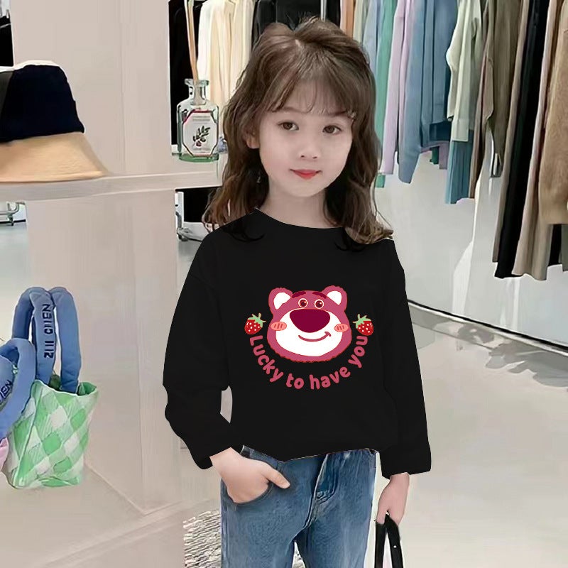 H2335# girls long sleeve T-shirt autumn Korean style children's strawberry bear bottoming shirt spring and autumn children's clothing top T-shirt - Image 2