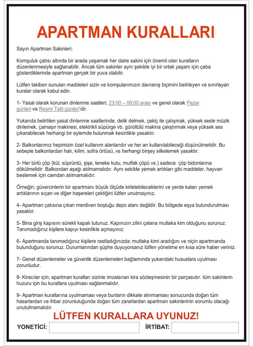 HSN - Apartment Rules 30X42 cm PVC Coated Poster - Image 1