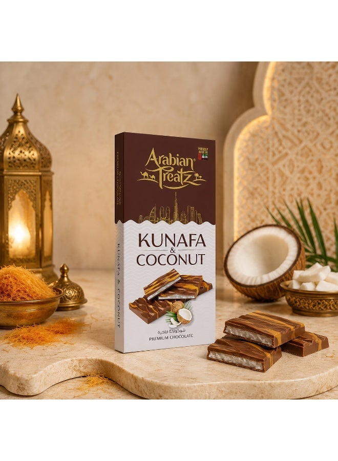 Arabian Treatz Kunafa & Coconut Premium Chocolate – Gourmet Fusion of Dessert & Crunchy Nuts – 100g - Image 1