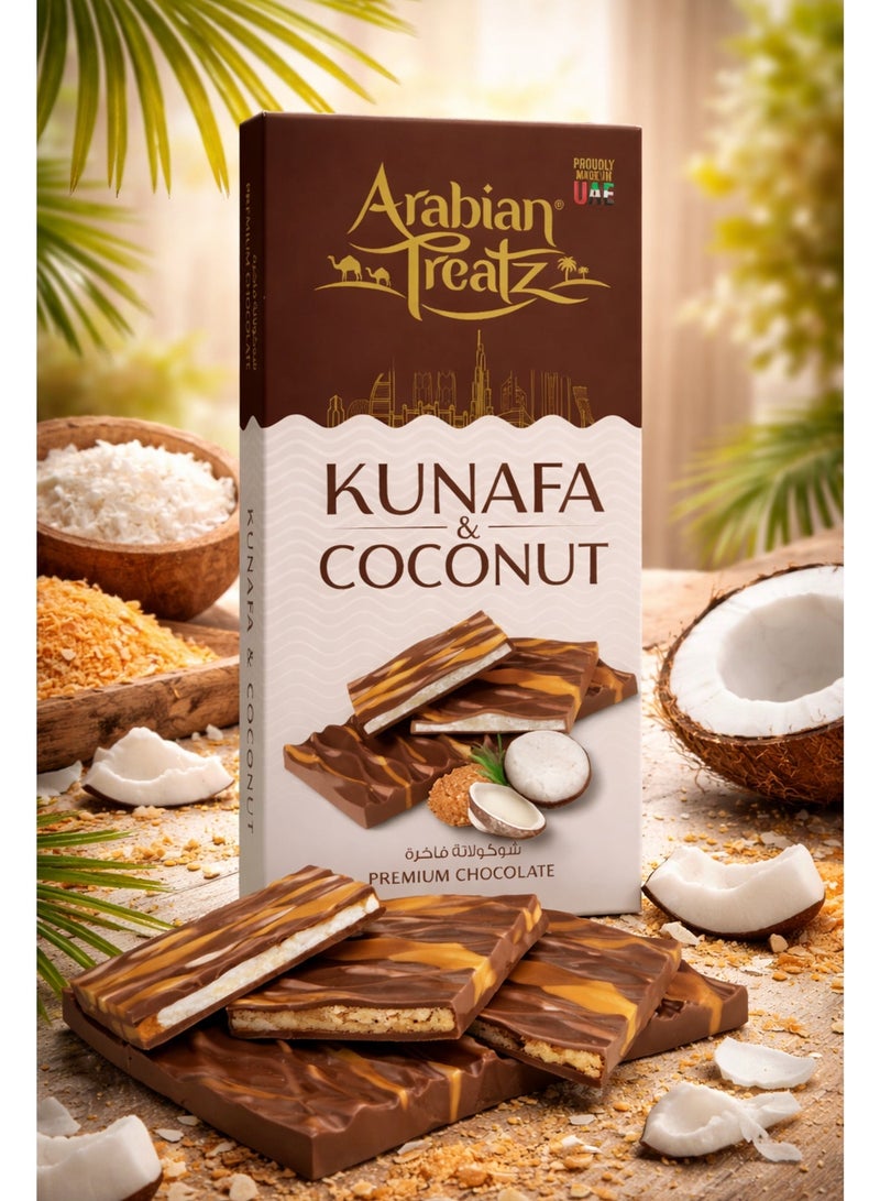 Arabian Treatz Kunafa & Coconut Premium Chocolate – Gourmet Fusion of Dessert & Crunchy Nuts – 100g - Image 2