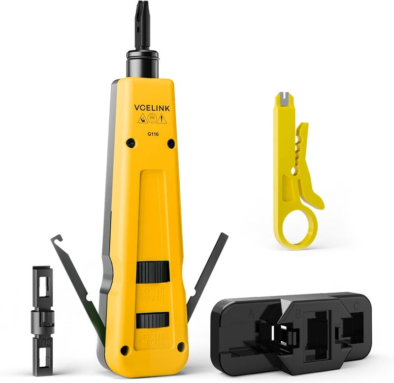VCELINK Punch Down Impact Tool with Punchdown Stand and Mini Wire Stripper Cutter for 90/180 Degree RJ45 Cat5/Cat5E/Cat6/Cat6A RJ11 RJ12 Keystone Jack, Network Cable CAT6/CAT5/CAT3 Stripper - Image 1