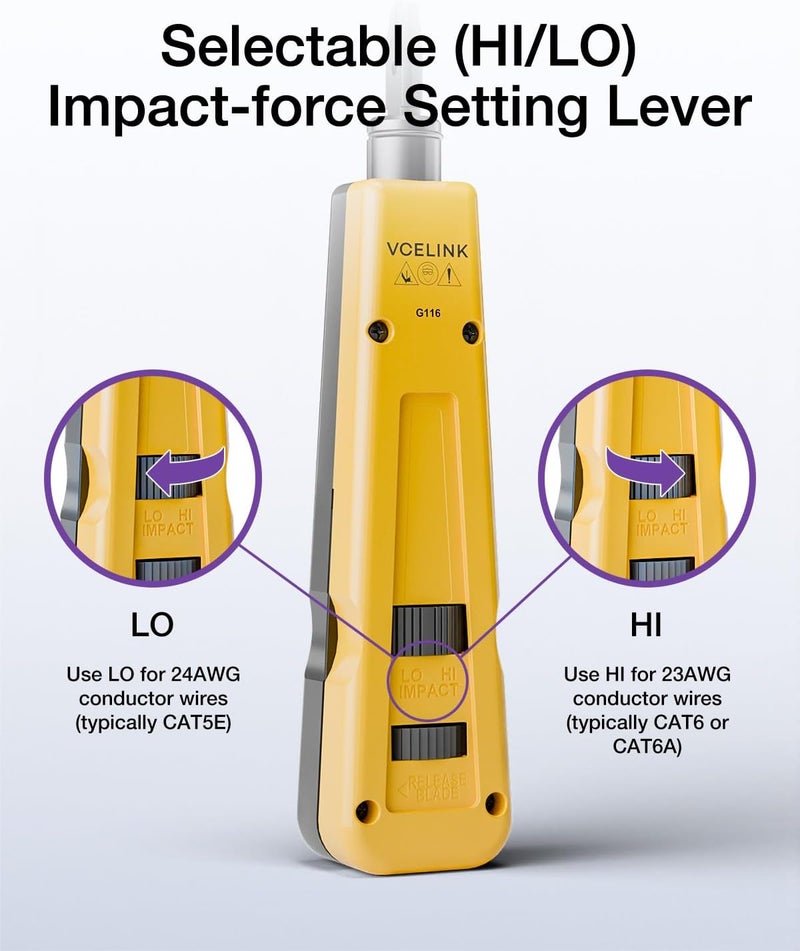 VCELINK Punch Down Impact Tool with Punchdown Stand and Mini Wire Stripper Cutter for 90/180 Degree RJ45 Cat5/Cat5E/Cat6/Cat6A RJ11 RJ12 Keystone Jack, Network Cable CAT6/CAT5/CAT3 Stripper - Image 2