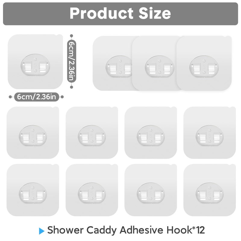 FEPTUASE Shower Caddy Adhesive Replacement  Transparent Strong Adhesive Hooks  No Drilling  Waterproof  for Shower Caddy  Bathroom Storage Shelves and Kitchen Racks (Single*12pcs) - Image 1