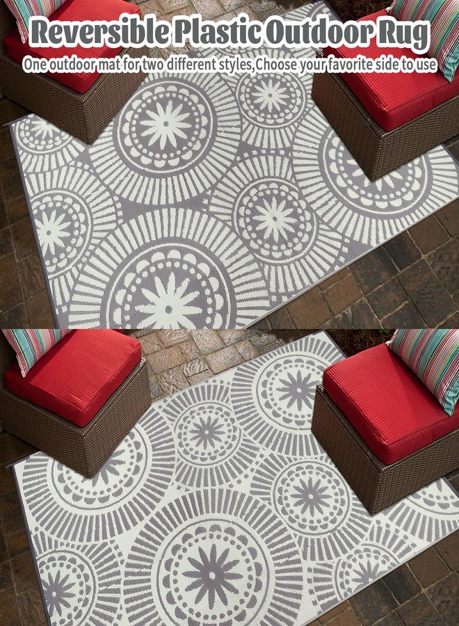 Ileading Reversible Plastic Outdoor Rug Modern Geometric Style Patio Straw Mat Waterproof Deck Carpets Non Shedding Portable Area Rugs for RV Beach Backyard Outside Pool Picnic Camping (5'x8'Grey) - Image 3