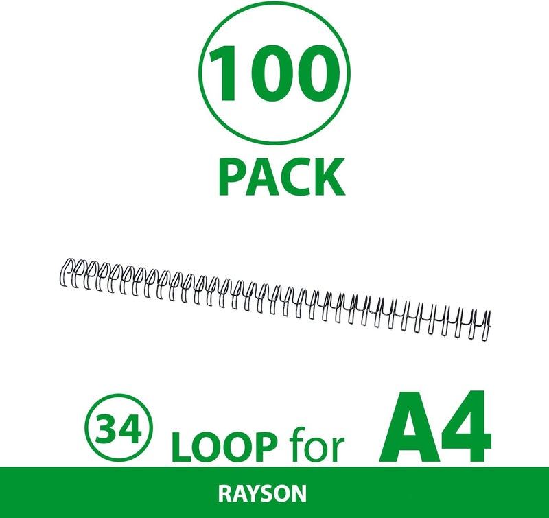 RAYSON 3:1 Pitch Double Loop Wire Binding Rings, 12.7mm Spine Diameter, Black, 100pcs/Box - Image 4