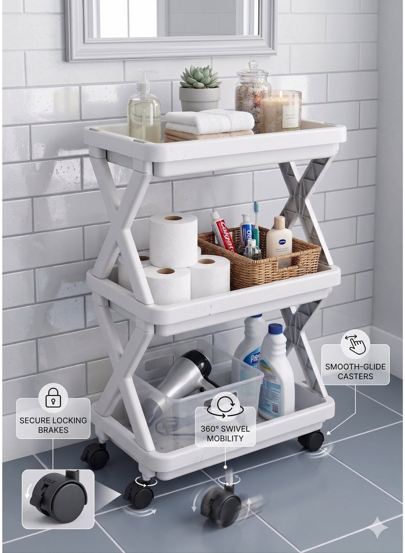 3-Layer Storage Shelve Organizer For Bathroom, Kitchen With Wheels White - Image 3