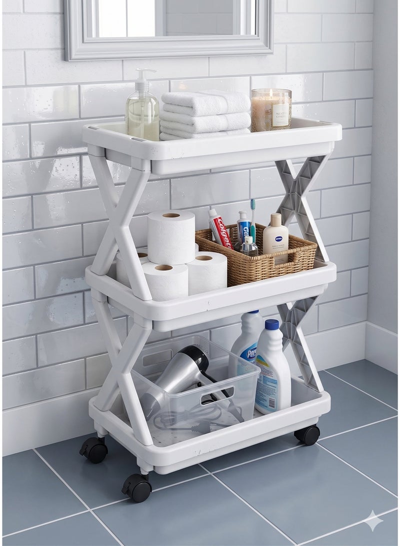 3-Layer Storage Shelve Organizer For Bathroom, Kitchen With Wheels White - Image 1