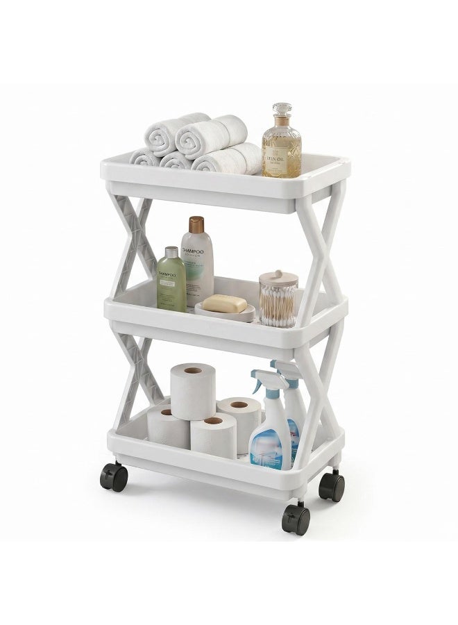 3-Layer Storage Shelve Organizer For Bathroom, Kitchen With Wheels White - Image 5
