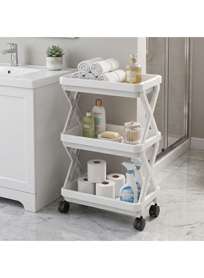3-Layer Storage Shelve Organizer For Bathroom, Kitchen With Wheels White - Image 4