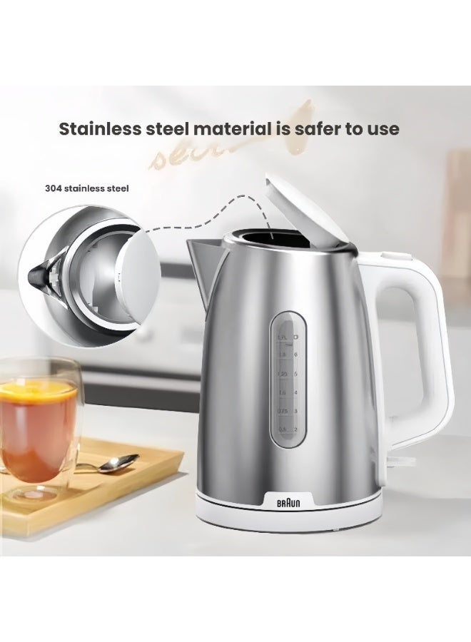 Braun 2200W electric kettle 304 stainless steel automatic shut-off water boiler with anti-scalding filter WK1500 - Image 4