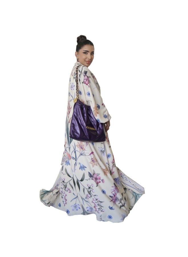 Modest Printed Cardigan Robe With Headscarf Jacket - Image 5