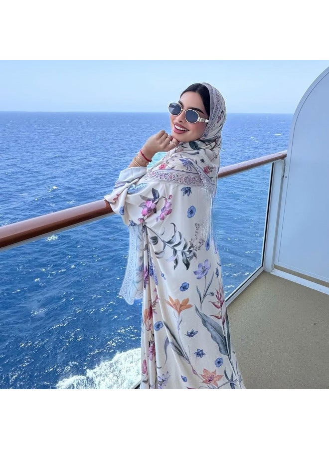 Modest Printed Cardigan Robe With Headscarf Jacket - Image 4