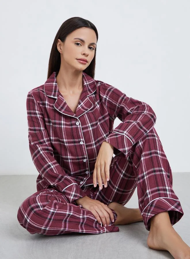 ستايلي طقم بيجاما من بنطال وبلوزة مطبعة بنمط مربعات