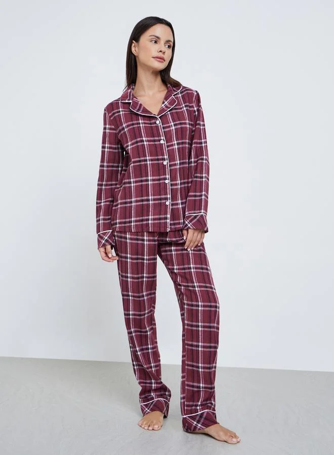 ستايلي طقم بيجاما من بنطال وبلوزة مطبعة بنمط مربعات