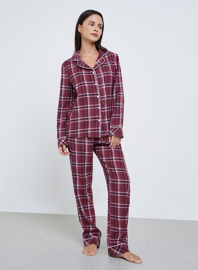 ستايلي طقم بيجاما من بنطال وبلوزة مطبعة بنمط مربعات - Image 2