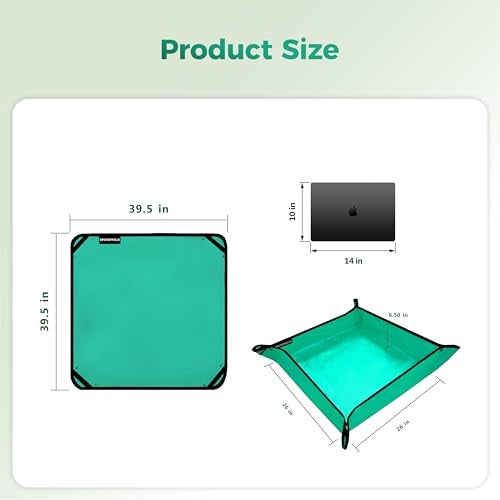 SPONDWILD Large Plant Transplanting Mat - Thickened Waterproof Potting Mat, Succulent Gardening Mat, Portable Repotting Mat for Mess Control (Pe-Green39.5"x39.5") - Image 2