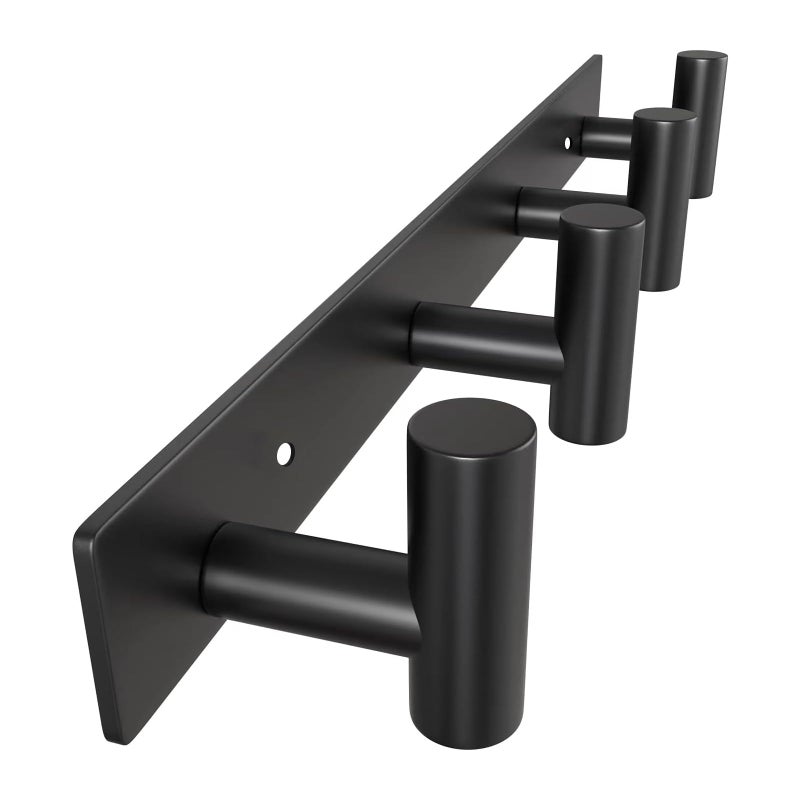 VAEHOLD Hat and Coat Wall Mount Rack 4 Hooks for Robes Bags Keys and Towels Bathroom Towel Hanger Organizer Black