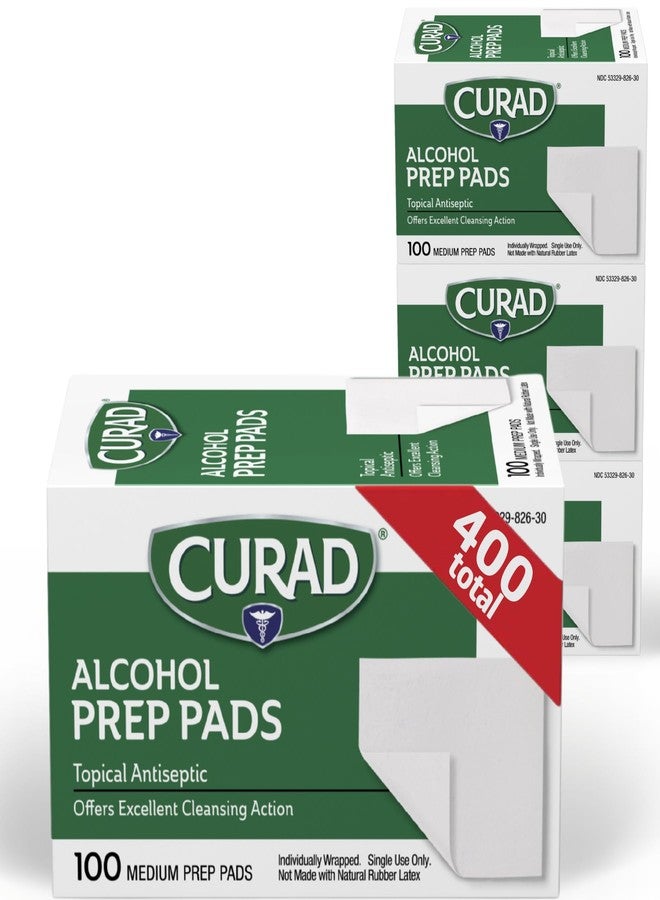 CURAD Alcohol Prep Pads (Pack of 4 Boxes) 400 Pieces of Medium Isopropyl Alcohol Wipes Individually Wrapped First Aid Alcohol Swabs for Cuts & Scrapes; for General Cleansing - Image 1