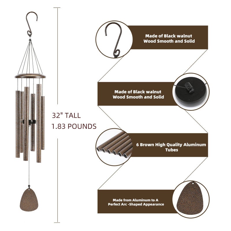 FSVGYY Wind-Chimes-Outdoor-Deep-Tone, Large Soothing Melodic Tones Windchimes, Wind Chimes for Outside, Memorial Wind Chime Best Gift for Mom Women Grandma Neighbors(32" Brown Coated Aluminum) - Image 5