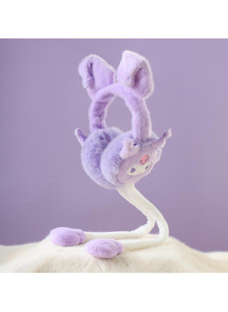 general Sanrio Kuromi pneumatic plush earmuffs for adults warm and thickened winter cartoons cute moving girls funny toy dolls are perfect for Kuromi fans - Image 1