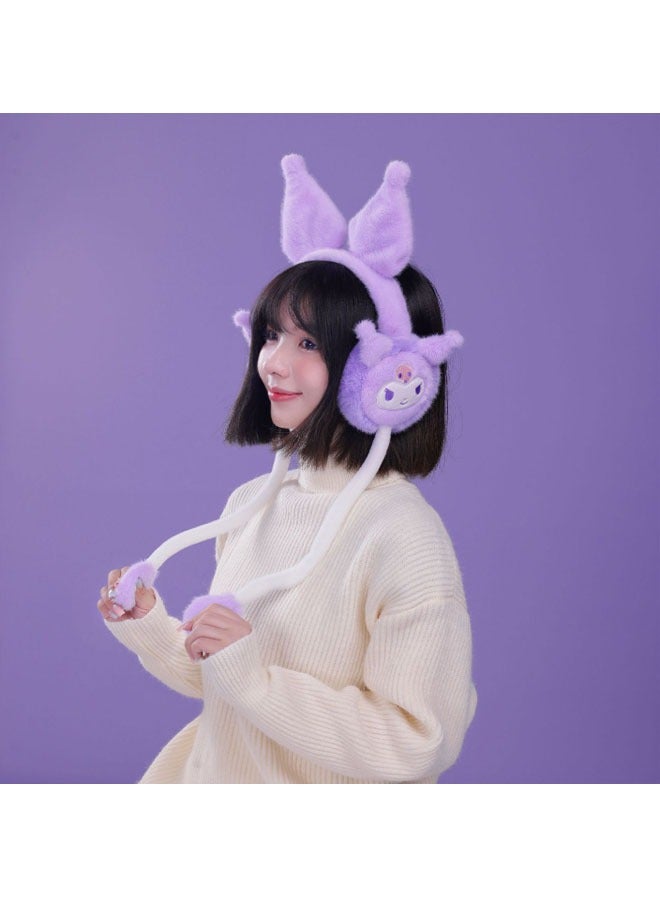 general Sanrio Kuromi pneumatic plush earmuffs for adults warm and thickened winter cartoons cute moving girls funny toy dolls are perfect for Kuromi fans - Image 4