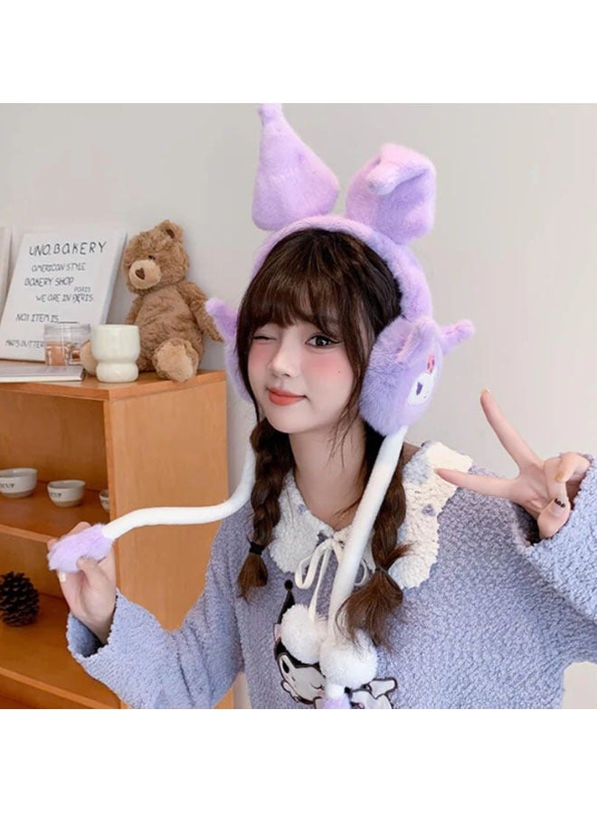 general Sanrio Kuromi pneumatic plush earmuffs for adults warm and thickened winter cartoons cute moving girls funny toy dolls are perfect for Kuromi fans - Image 3
