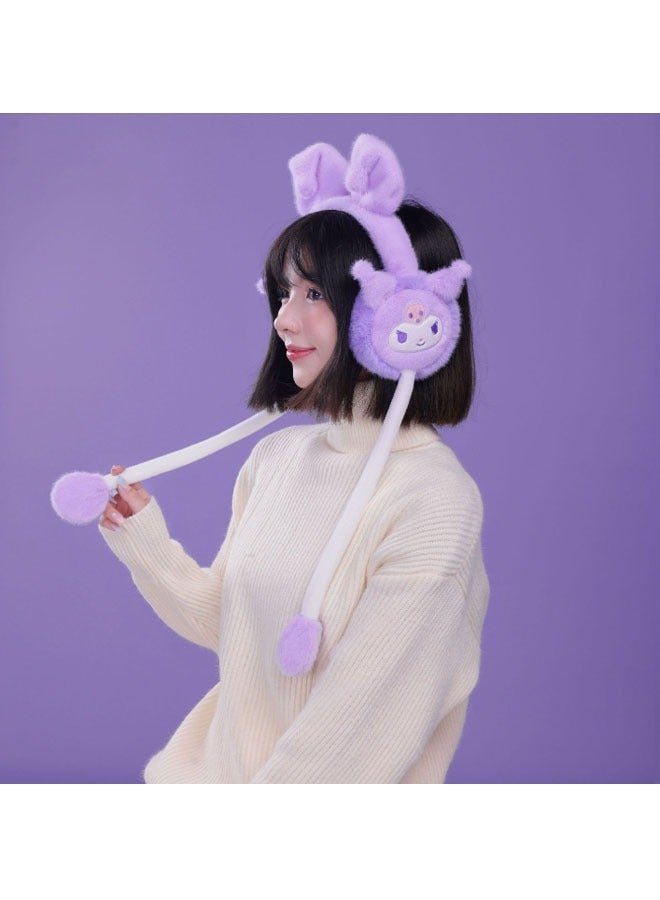 general Sanrio Kuromi pneumatic plush earmuffs for adults warm and thickened winter cartoons cute moving girls funny toy dolls are perfect for Kuromi fans - Image 5