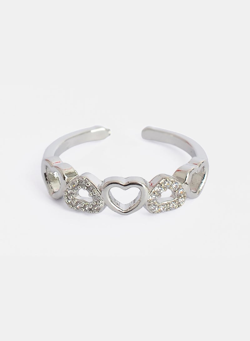 Akher el Ankoud Women'S Open Ring With A Design Of Cascading Hearts, Openwork And Studded With Zircon Stones - Image 3