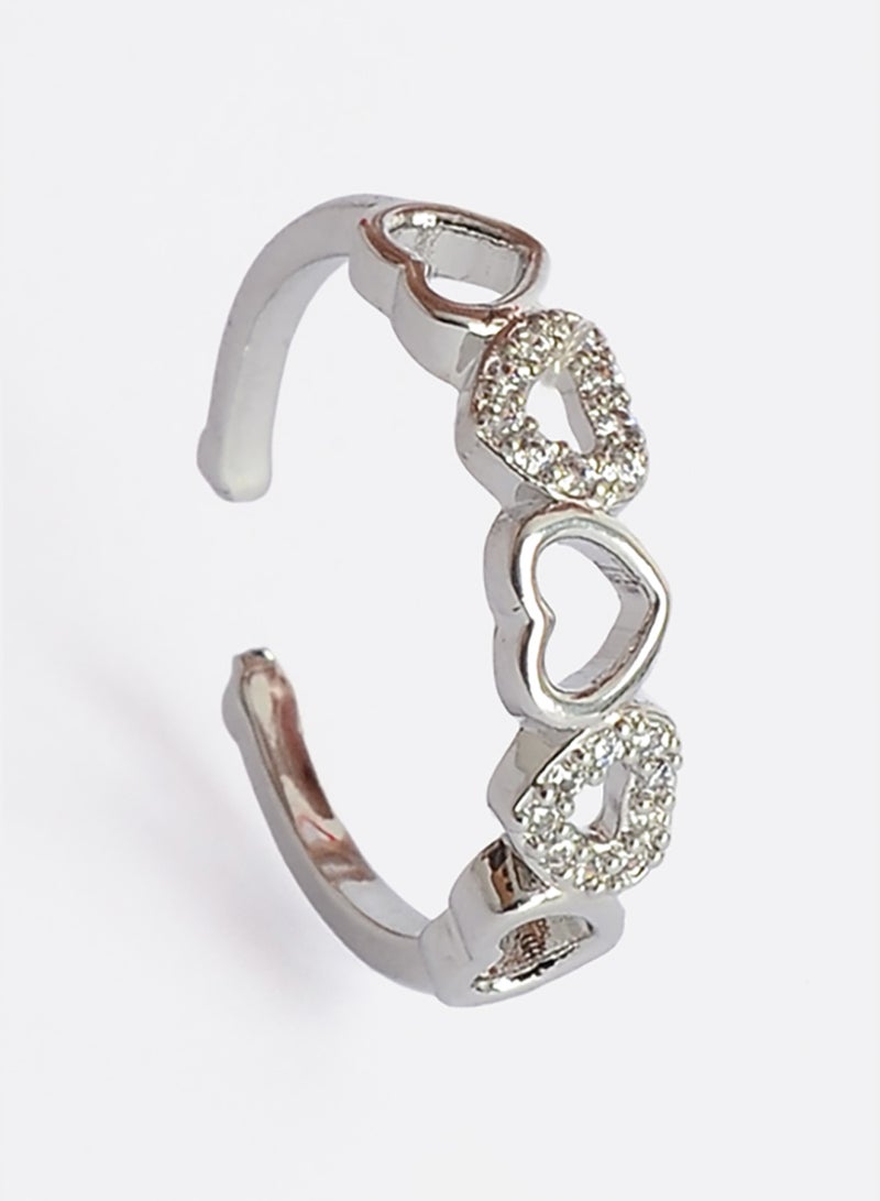 Akher el Ankoud Women'S Open Ring With A Design Of Cascading Hearts, Openwork And Studded With Zircon Stones - Image 1