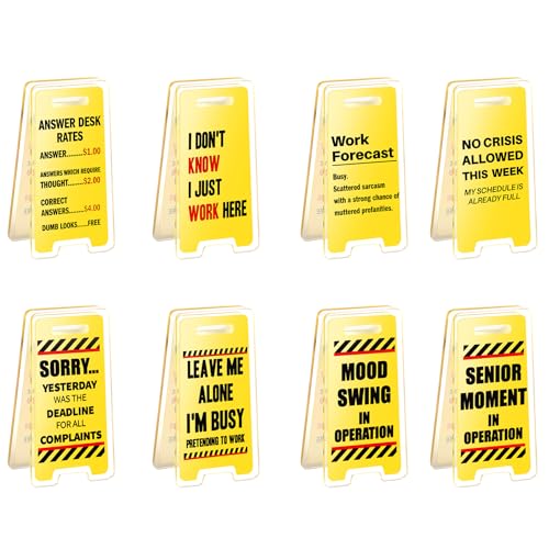 ZLSPTK 8Pcs Funny Desk Signs Answer Desk Rates Gag Gifts Humorous Work Forecast Desks Warning Sign Decor Hilarious Mini Office Cubicle Accessories Inspirational Gifts for Coworkers Teammates Employees Boss - Image 1
