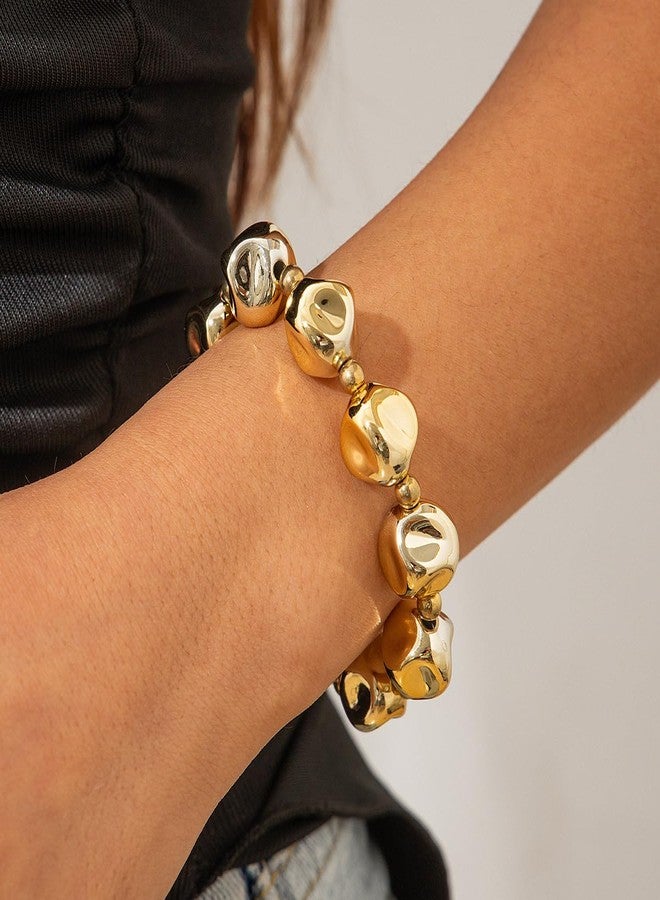 MIFYNN Gold Beaded Bracelet for Women Big Round Ball Beaded Elastic Bracelet Chunky Gold Bracelets Adjustable Stretch Strand Bracelets Fashion Dainty Jewelry Gift for Women (Gold6) - Image 2