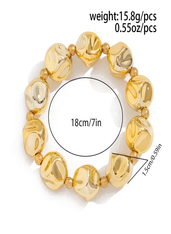 MIFYNN Gold Beaded Bracelet for Women Big Round Ball Beaded Elastic Bracelet Chunky Gold Bracelets Adjustable Stretch Strand Bracelets Fashion Dainty Jewelry Gift for Women (Gold6) - Image 3