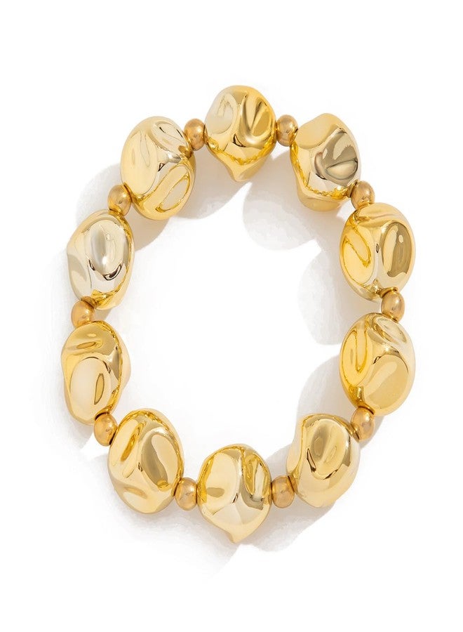 MIFYNN Gold Beaded Bracelet for Women Big Round Ball Beaded Elastic Bracelet Chunky Gold Bracelets Adjustable Stretch Strand Bracelets Fashion Dainty Jewelry Gift for Women (Gold6) - Image 1