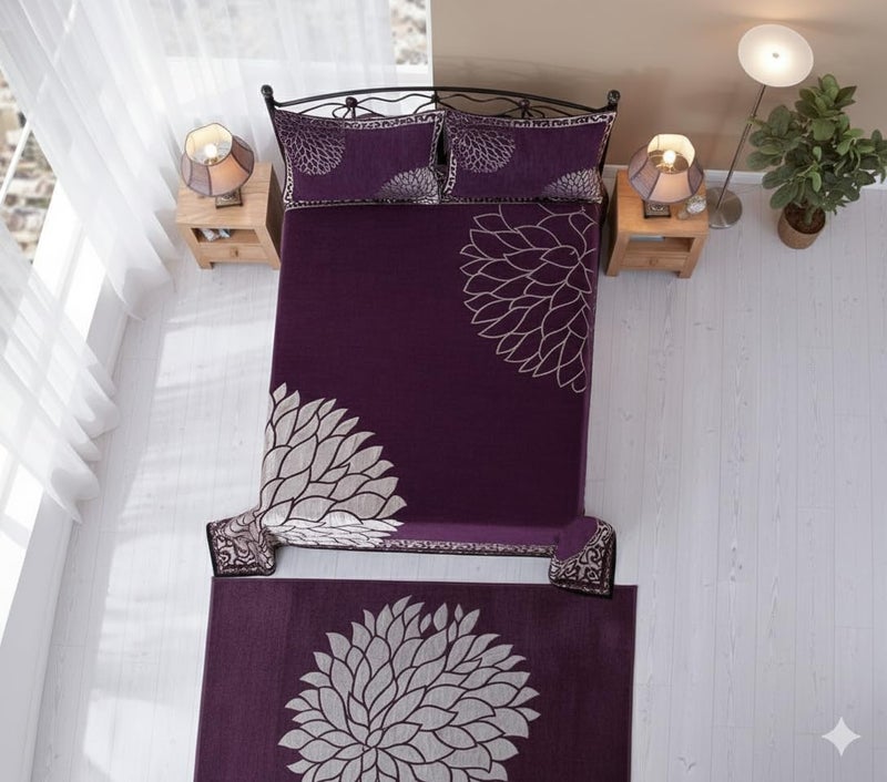 Fresh From Loom Chenille Velvet Floral 500 TC Heavy Bedsheet for Double Bed King Size - 90 x 100 inch Purple Color with 2 Pillow Covers - Image 4