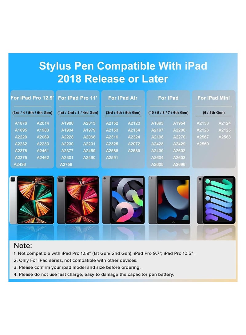 Stylus قلم ستايلس متوافق مع آيباد (2018-2022)، مقاوم للمس، جذب مغناطيسي لآيباد (10/9/8/7/6)، آيباد برو (11/12.9 بوصة)، آيباد ميني (6/5)، آيباد إير (5/4/3 جيل) للكتابة والرسم - Image 2