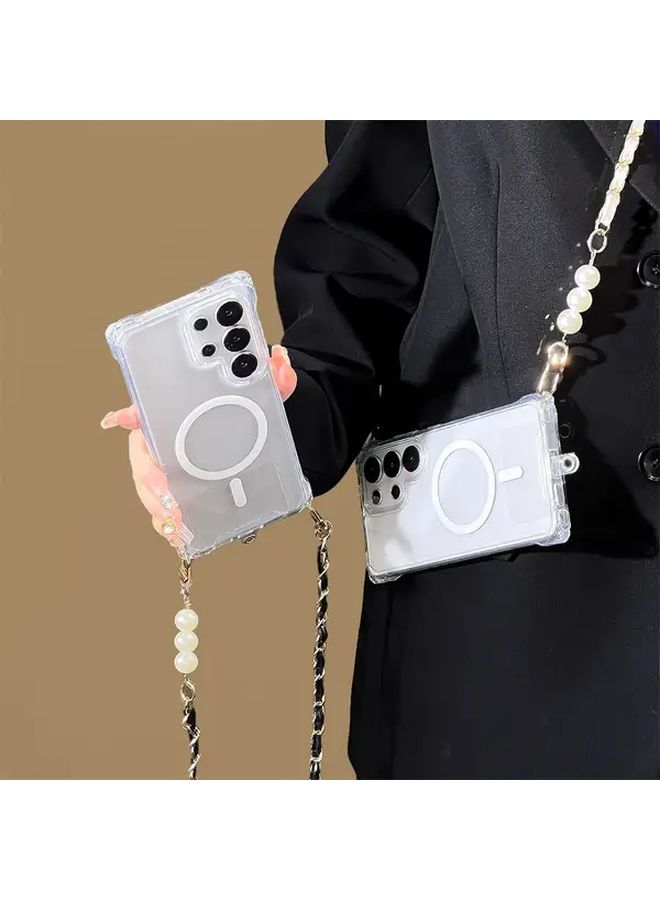Clear Case With Black Lanyard For Samsung S25 Ultra Magnetic Transparent Cover Protective Crossbody Phone Holder - Image 1