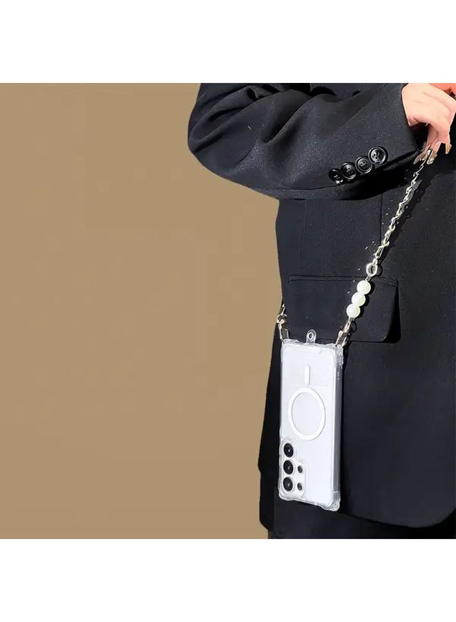 Clear Case With Black Lanyard For Samsung S25 Ultra Magnetic Transparent Cover Protective Crossbody Phone Holder - Image 3