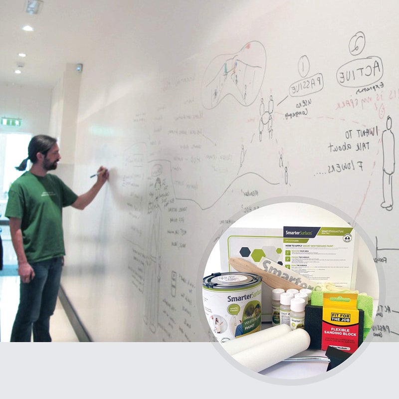 SmarterSurfaces دهانات سبورة سمارتير سرفيس (21 قدم مربع / 4.8 أونصة سائلة) مجموعة كاملة - دهان سبورة قابلة للمسح الجاف للجدران | دهانات جدران سبورة | تحويل الجدار إلى سطح قابل للكتابة | دهان قابل للمسح الجاف لمدة 10+ سنوات - Image 2