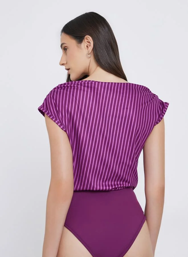 Styli Styli Striped Short Sleeve Bodysuit