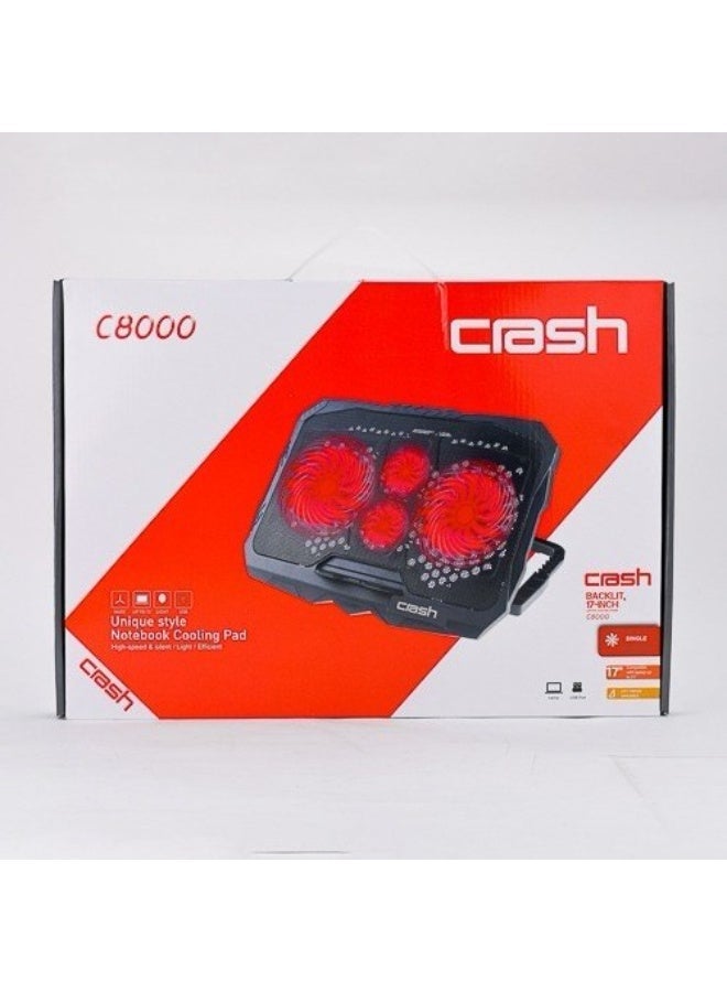 كراش مروحة كمبيوتر محمول قابلة للطي C3000 مع حامل مريح وإضاءة خلفية (17 بوصة، أسود وأحمر) - Image 3