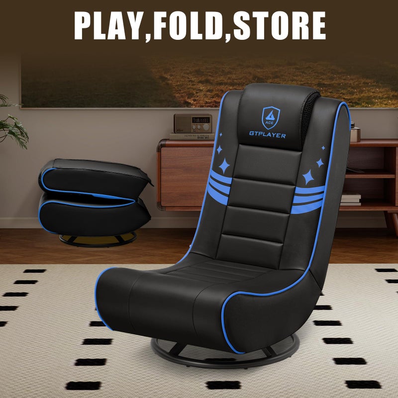 GTPLAYER كرسي ألعاب أرضي قابل للطي من GTPLAYER مع دوران 360 درجة للأطفال الأولاد، مقعد مريح لألعاب الفيديو، متعدد الاستخدامات للاعبين، غرفة نوم أو غرفة ألعاب (أسود-أزرق) - Image 4